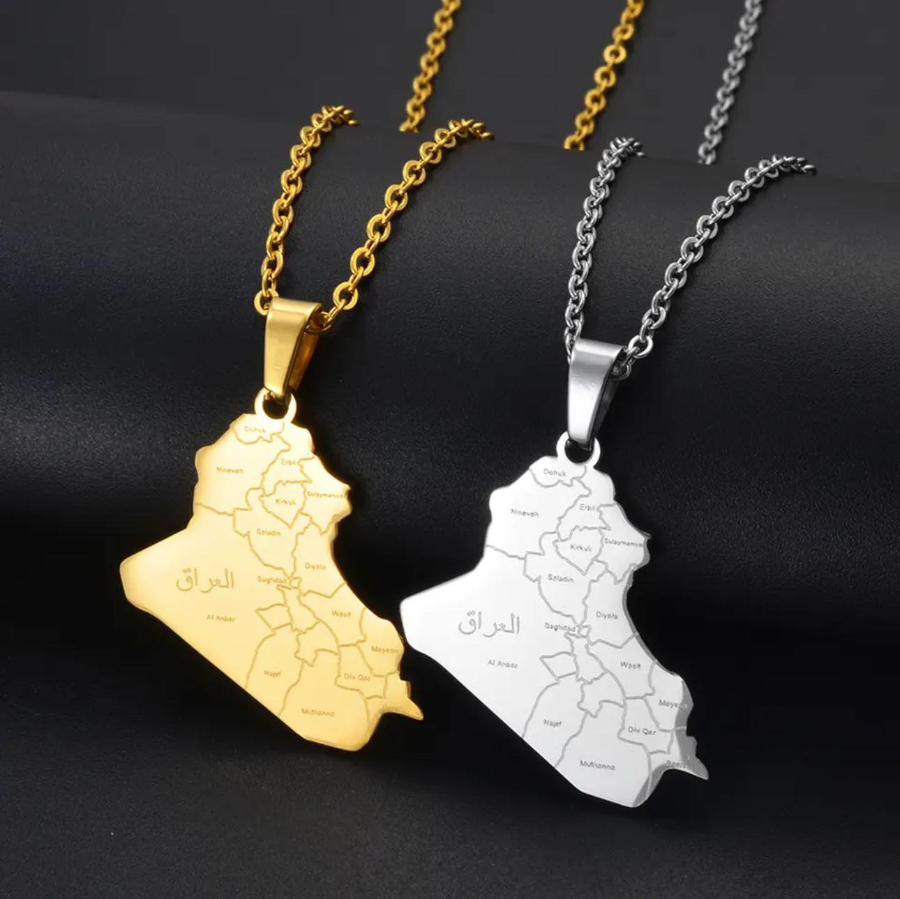 Iraq Map & Cities Necklace