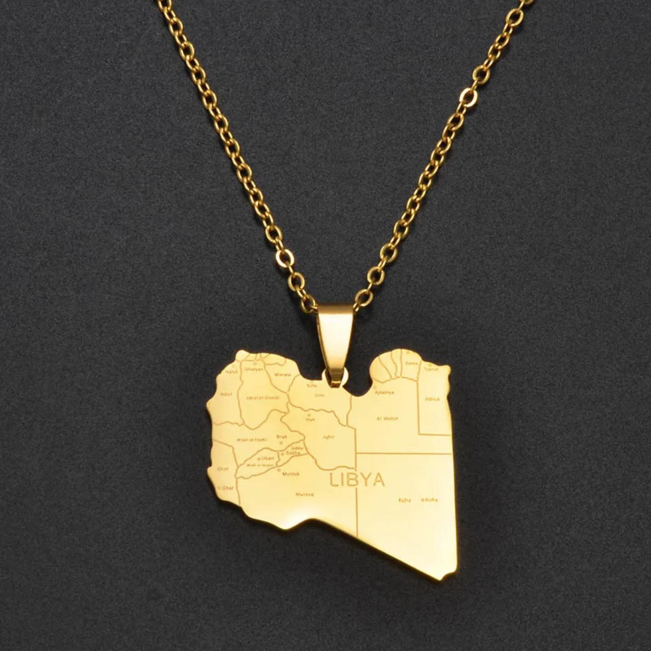 Libya Map & Cities Necklace