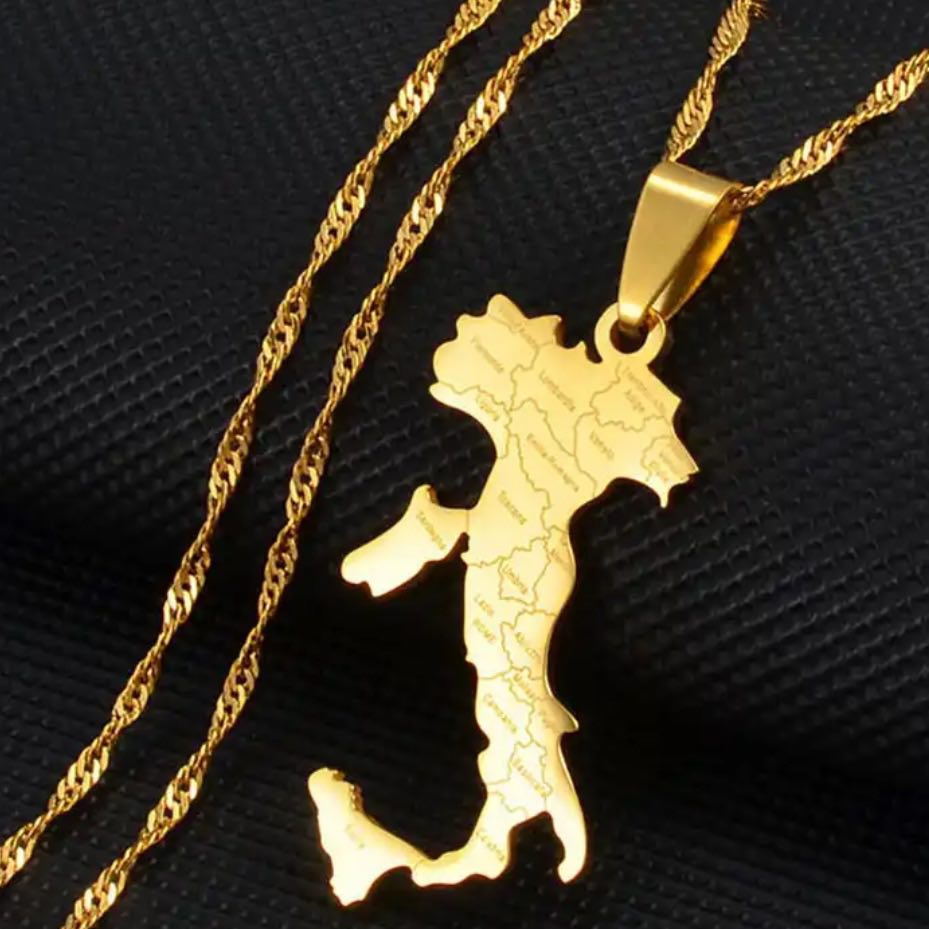 Italy Map & Cities Necklace