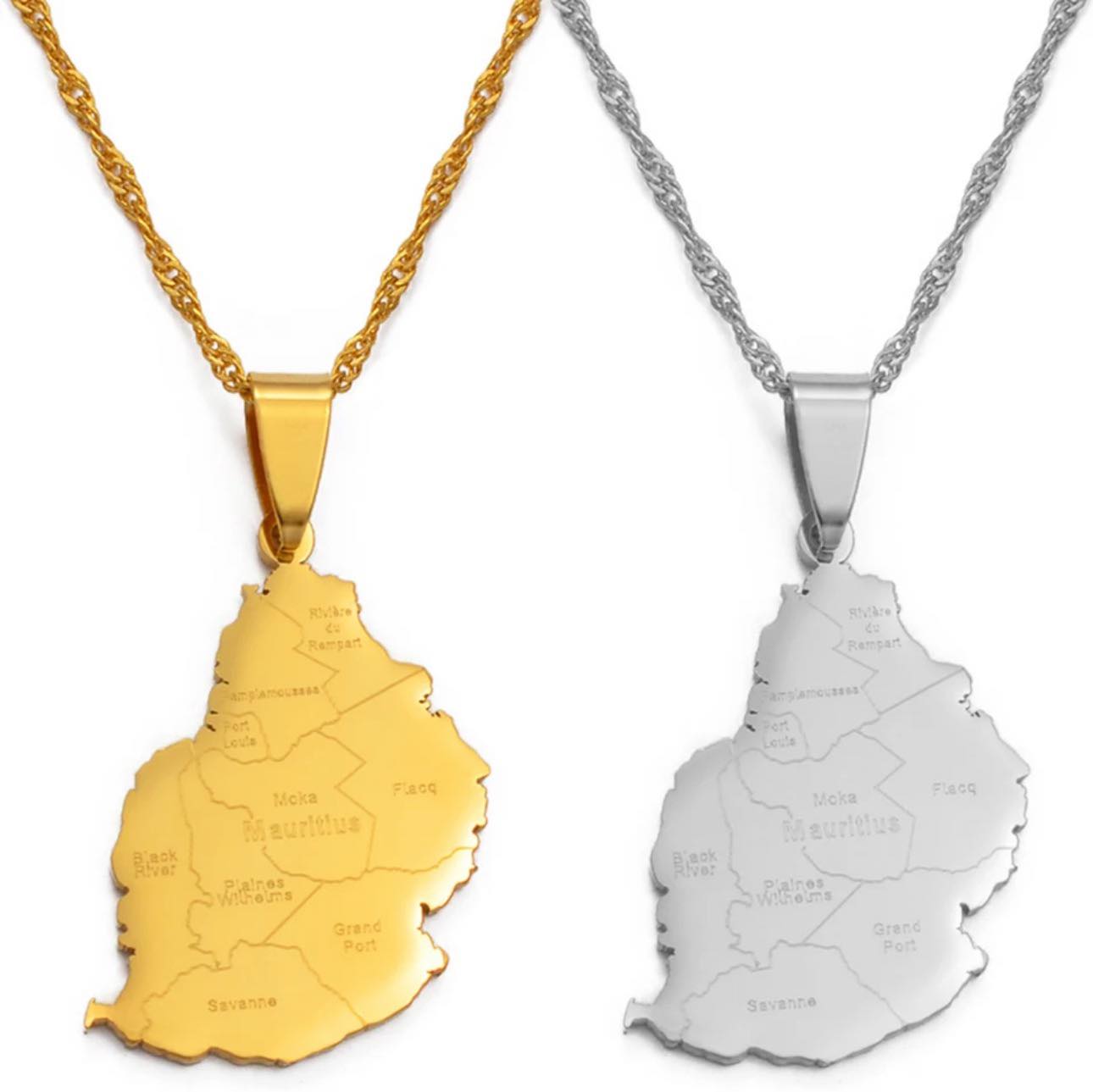 Mauritius Map & Cities Necklace