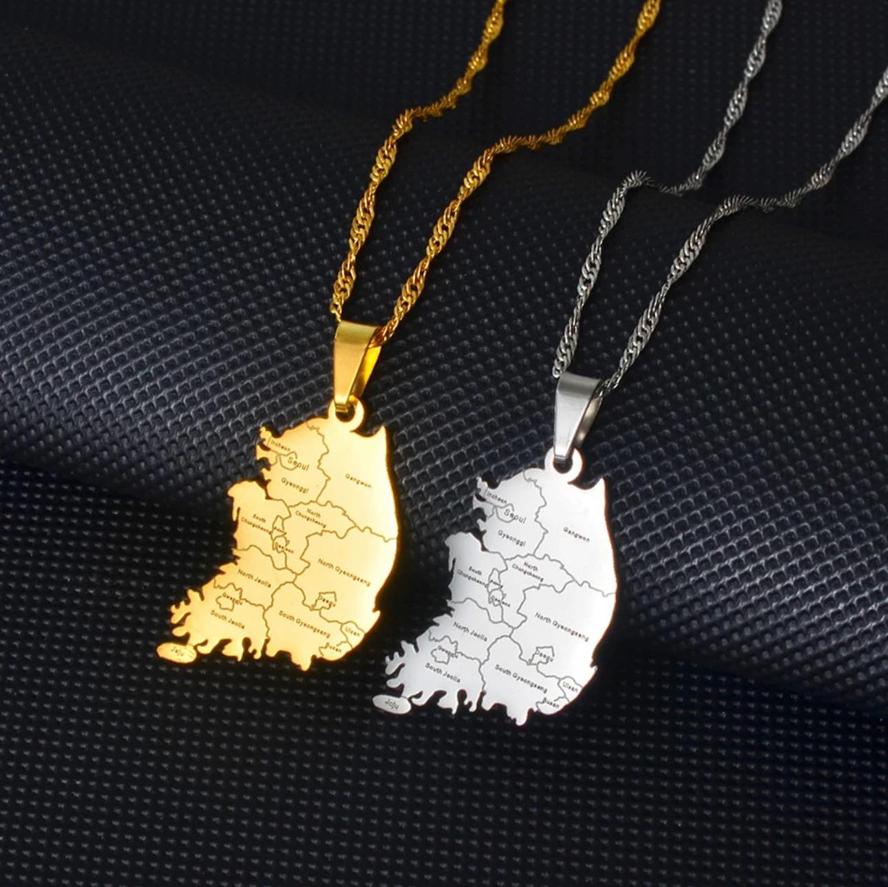 South Korea Map & Cities Necklace