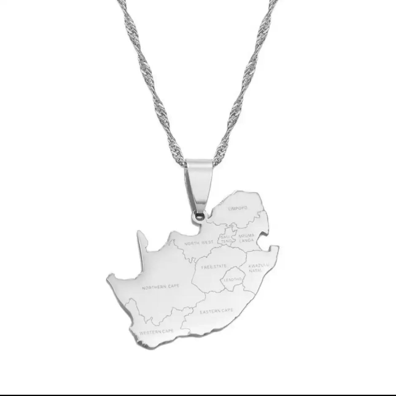 South Africa Map & Cities Necklace
