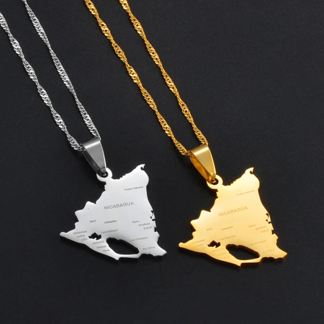 Nicaragua Map & Cities Necklace