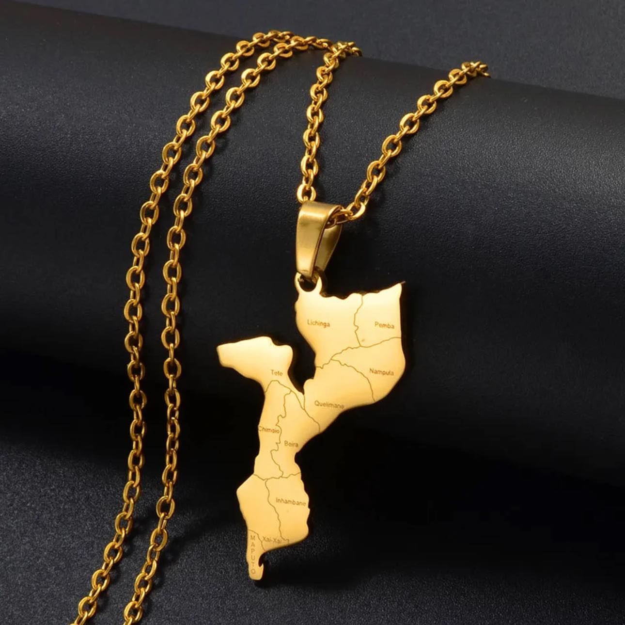 Mozambique Map & Cities Necklace