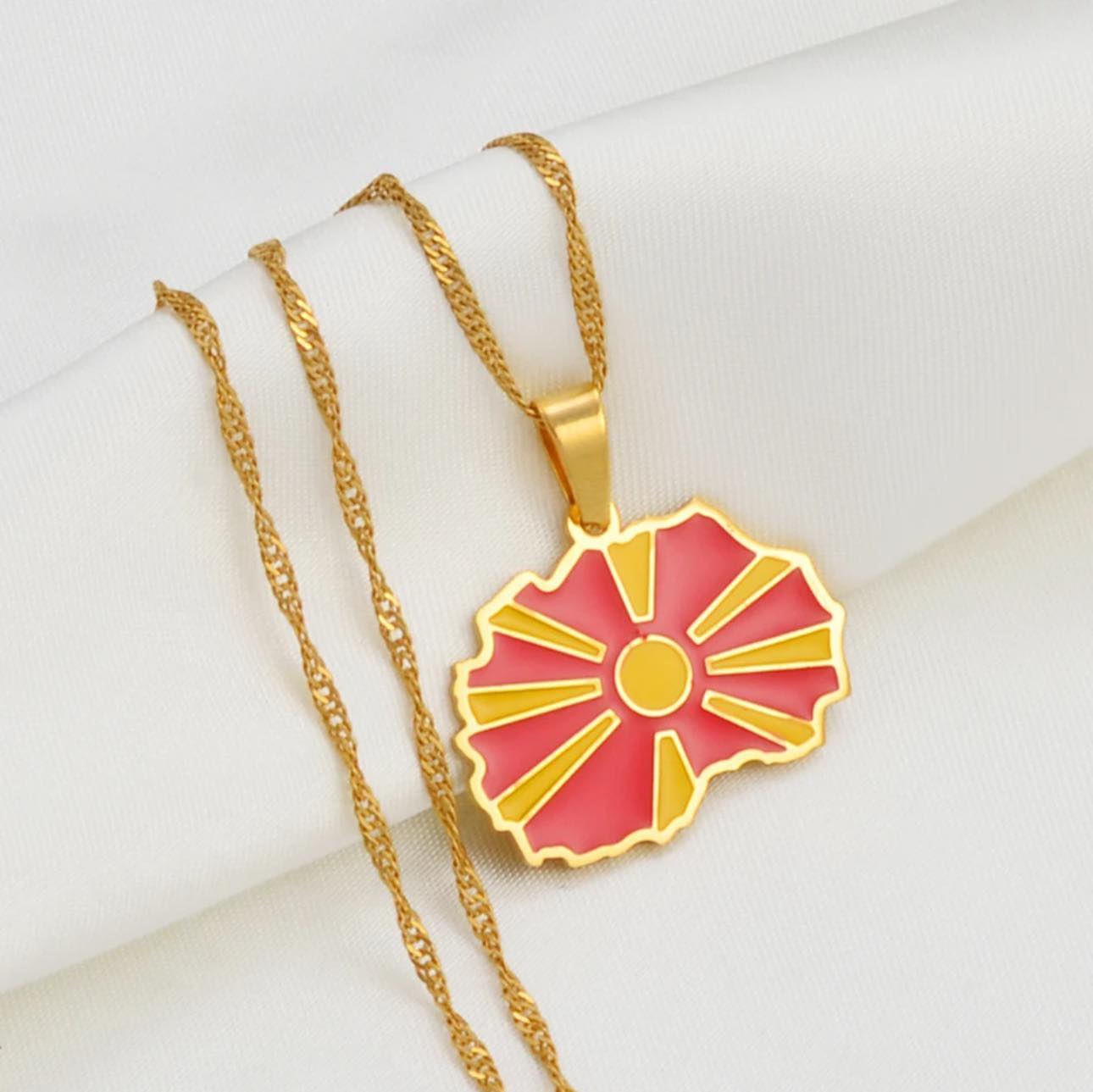 North Macedonia Flag Necklace