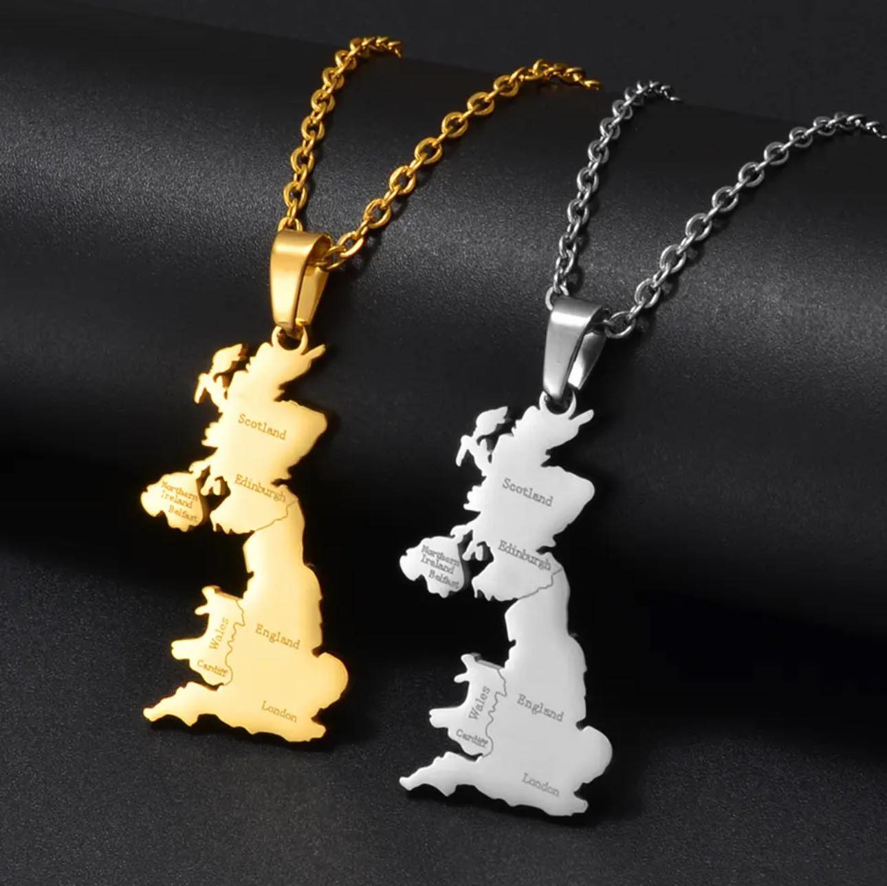 United Kingdom Map & Cities Necklace