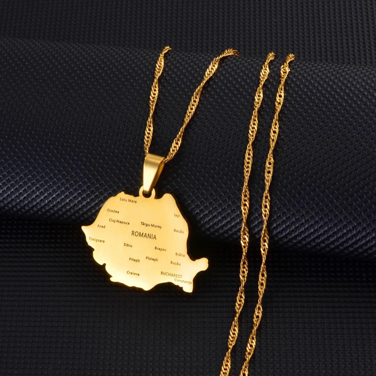 Romania Map & Cities Necklace