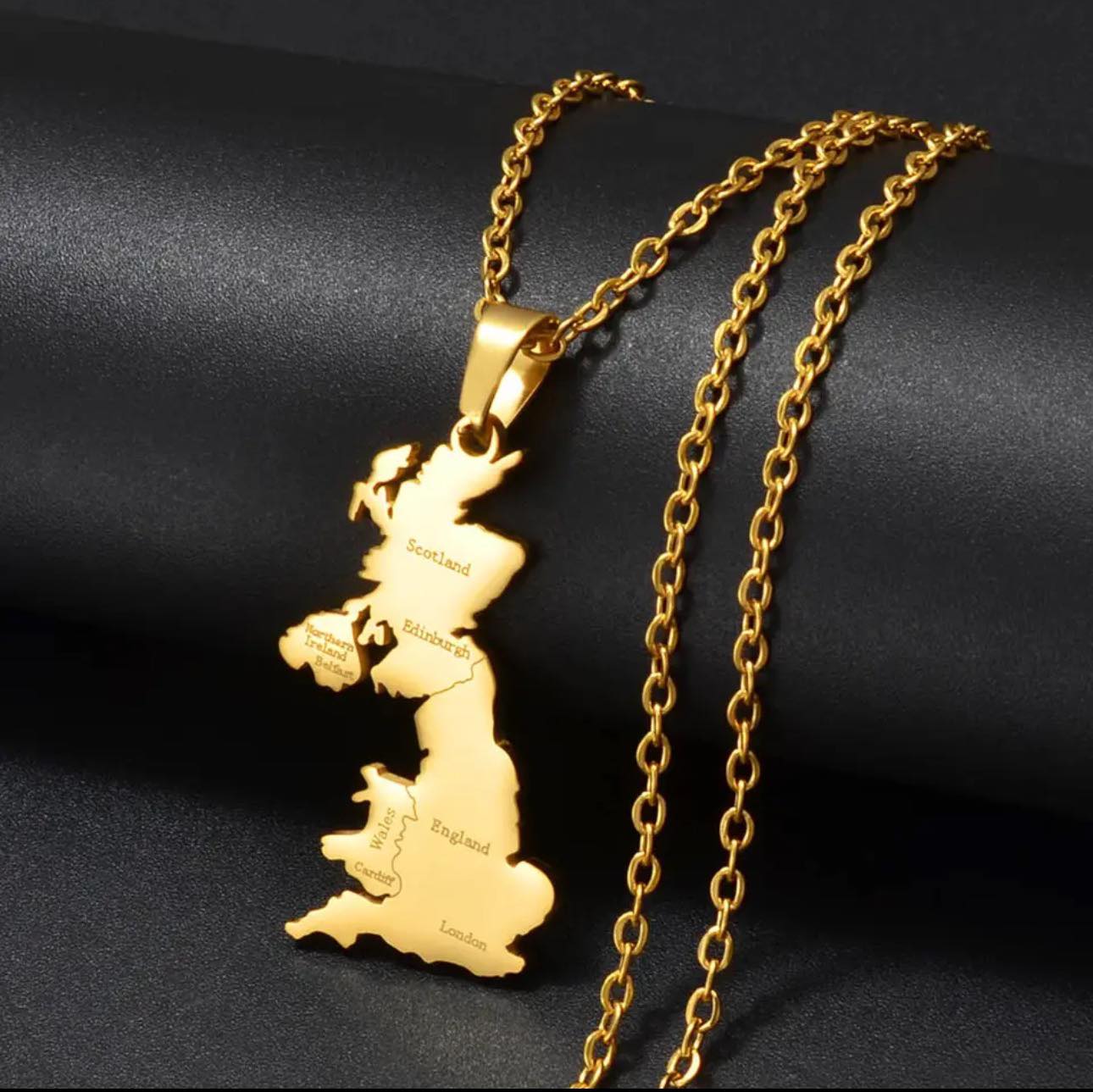 United Kingdom Map & Cities Necklace