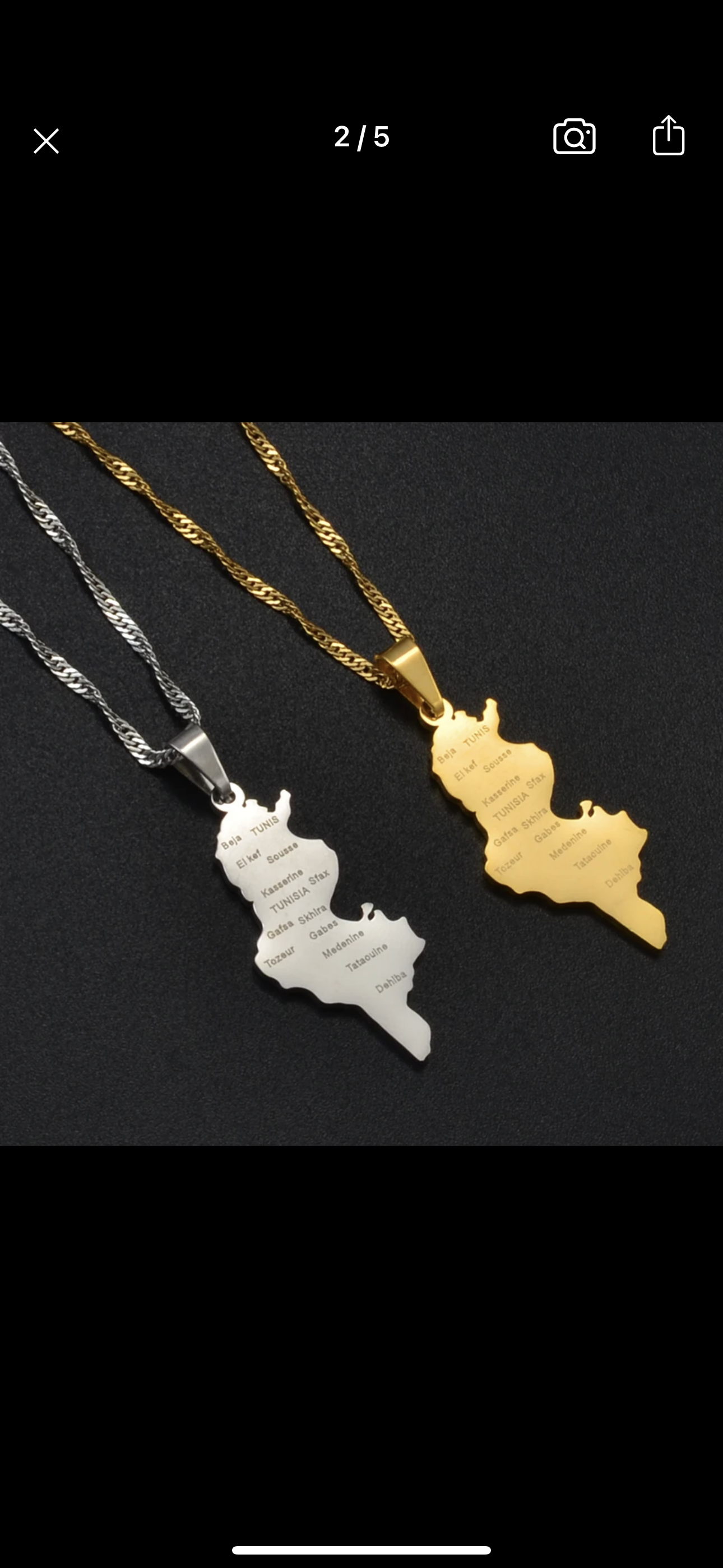 Tunisia Map & Cities Necklace
