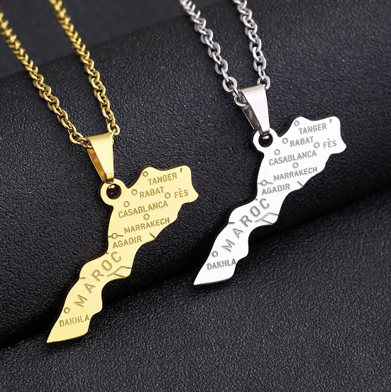 Morocco Map & Cities Necklace