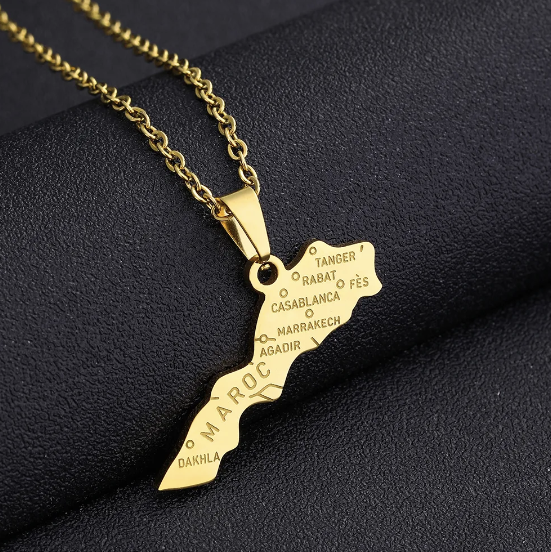 Morocco Map & Cities Necklace